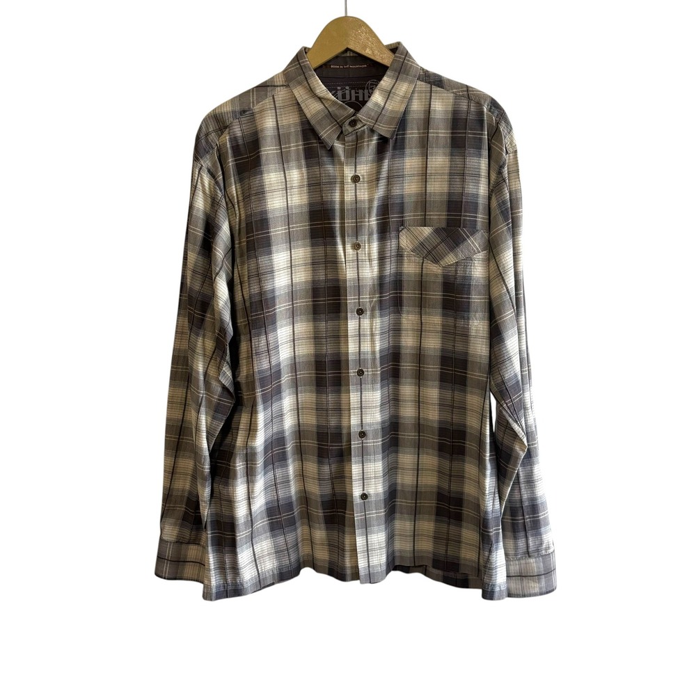 KUHL Size XL Gray Plaid Button Up Shirt Western Country Outdoor Travel Barn